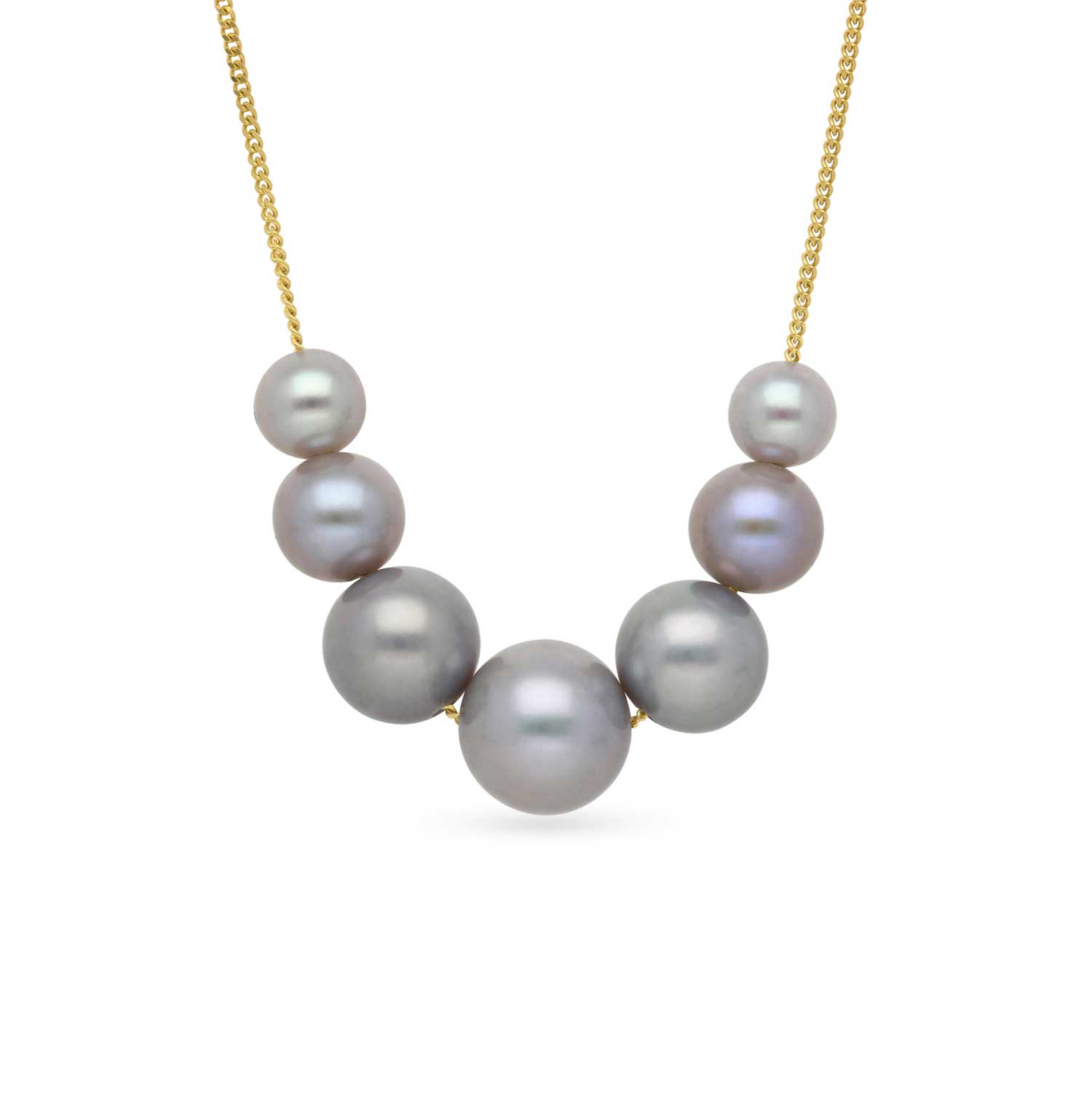 EC One Graduated Line Mixed Grey Pearl Gold Necklace