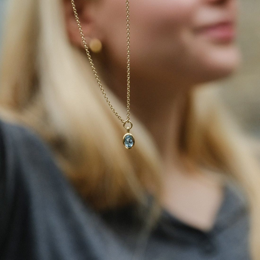 FRAME Oval Aquamarine Gold Necklace