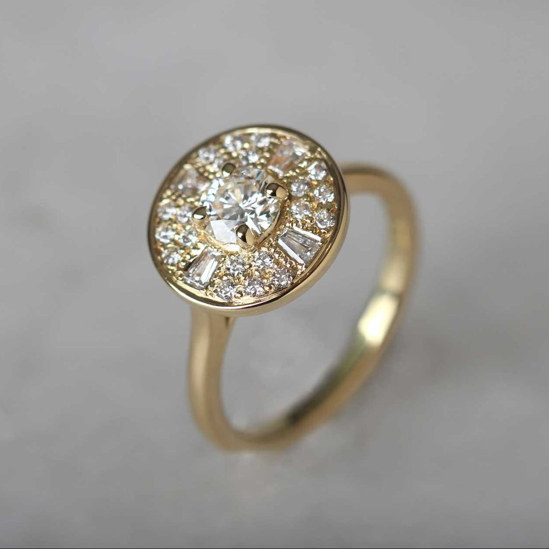 AMELIA Yellow Gold Halo Diamond Engagement Ring