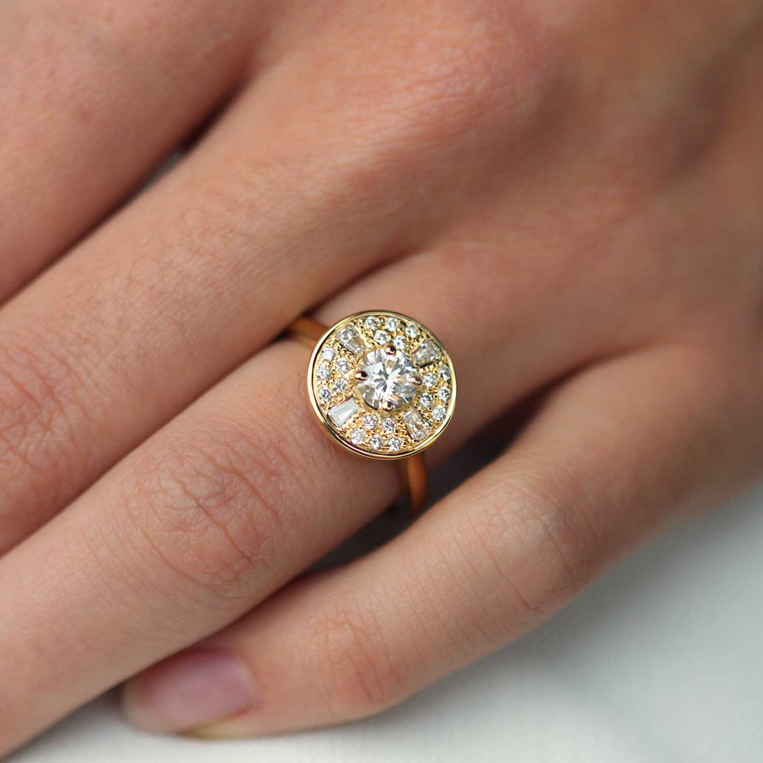 AMELIA Yellow Gold Halo Diamond Engagement Ring