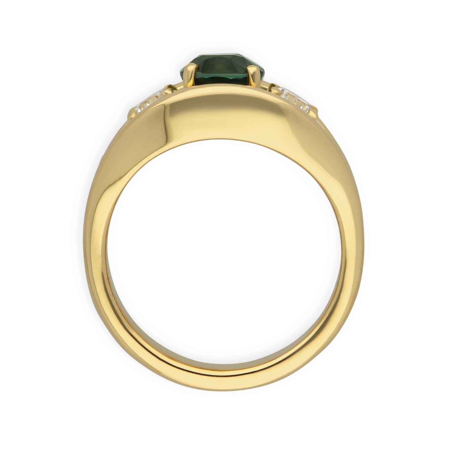 ANI Teal Sapphire and Diamond Yellow Gold Trilogy Engagement Ring  by ethical jeweller E.C.One made in our B Corp certified London workshop