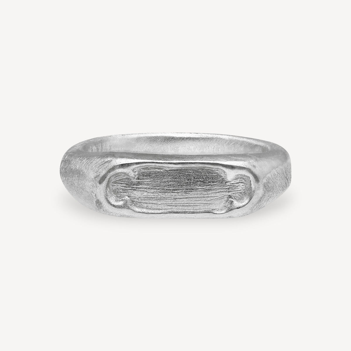 EC One Archer Window ring in brushed sterling silver with a textured rectangular central detail