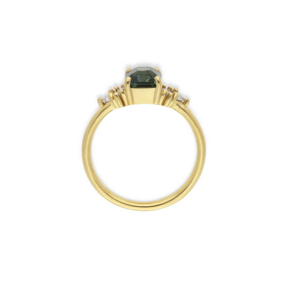 E.C. One AUDREY Yellow Gold Teal Sapphire and Diamond ethical Engagement Ring in recycled yellow gold