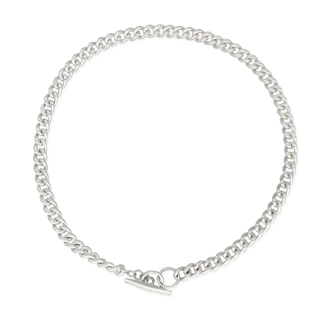 Chunky Curb Chain T-Bar Silver Necklace