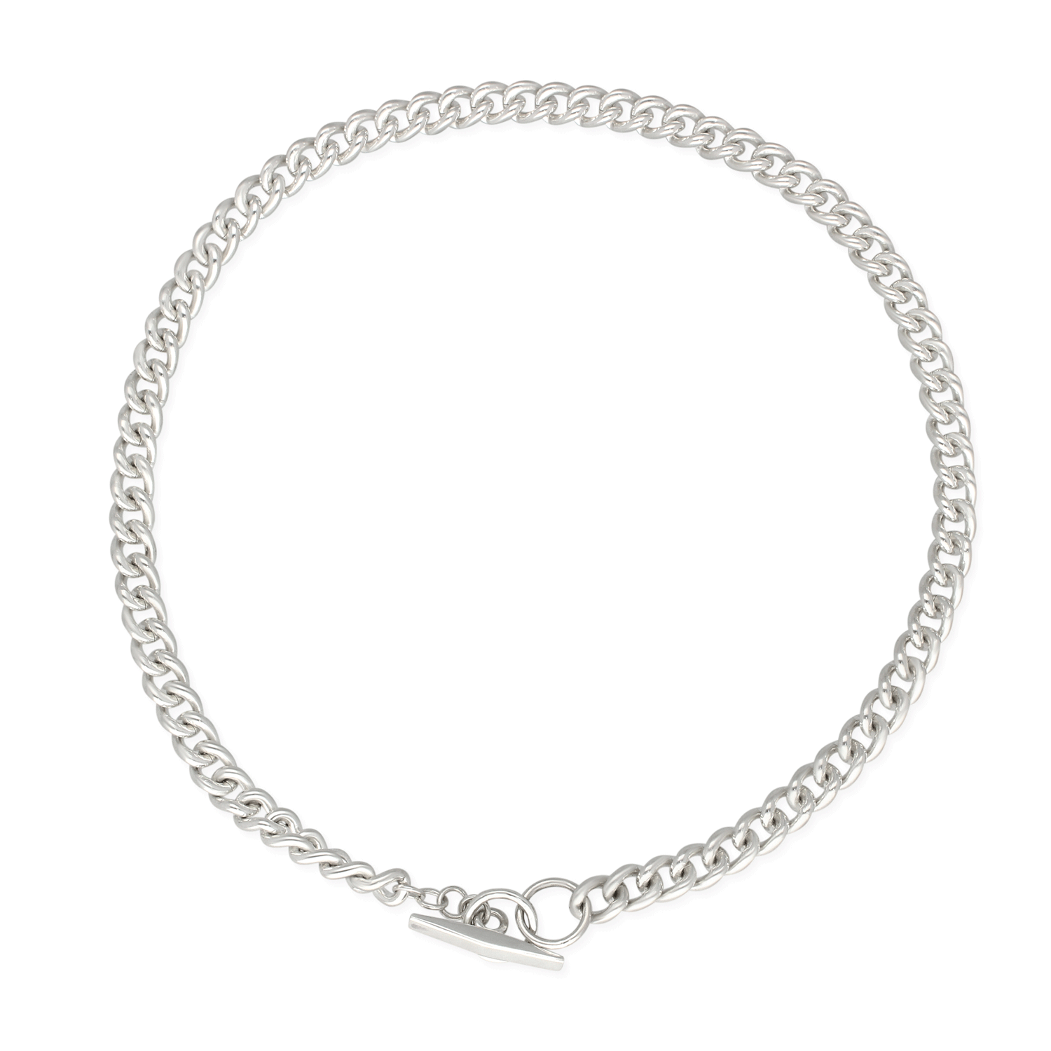 Chunky Curb Chain T-Bar Silver Necklace