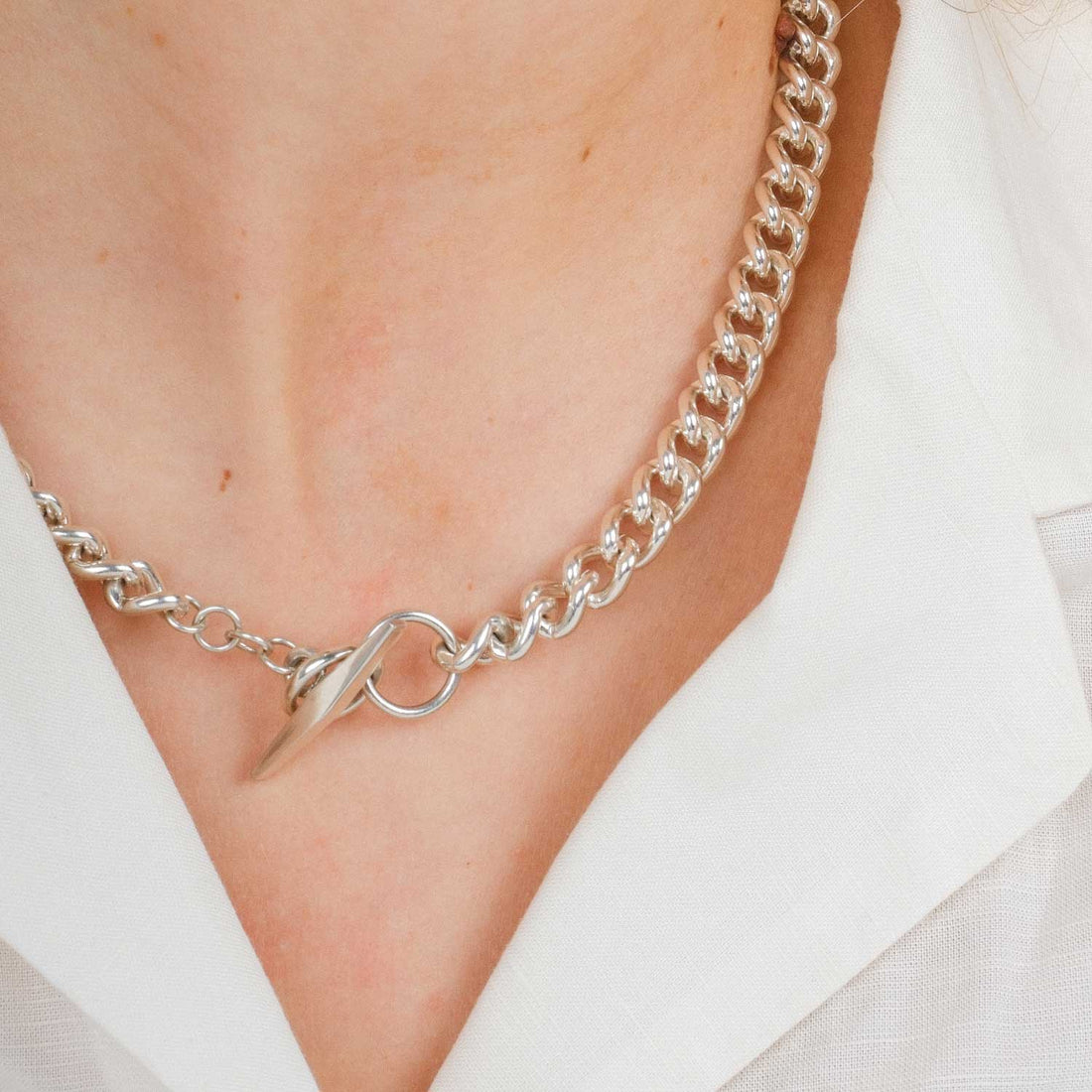 E.C.One chunky chain and t-bar necklace made in our award-winning B Corp London workshop