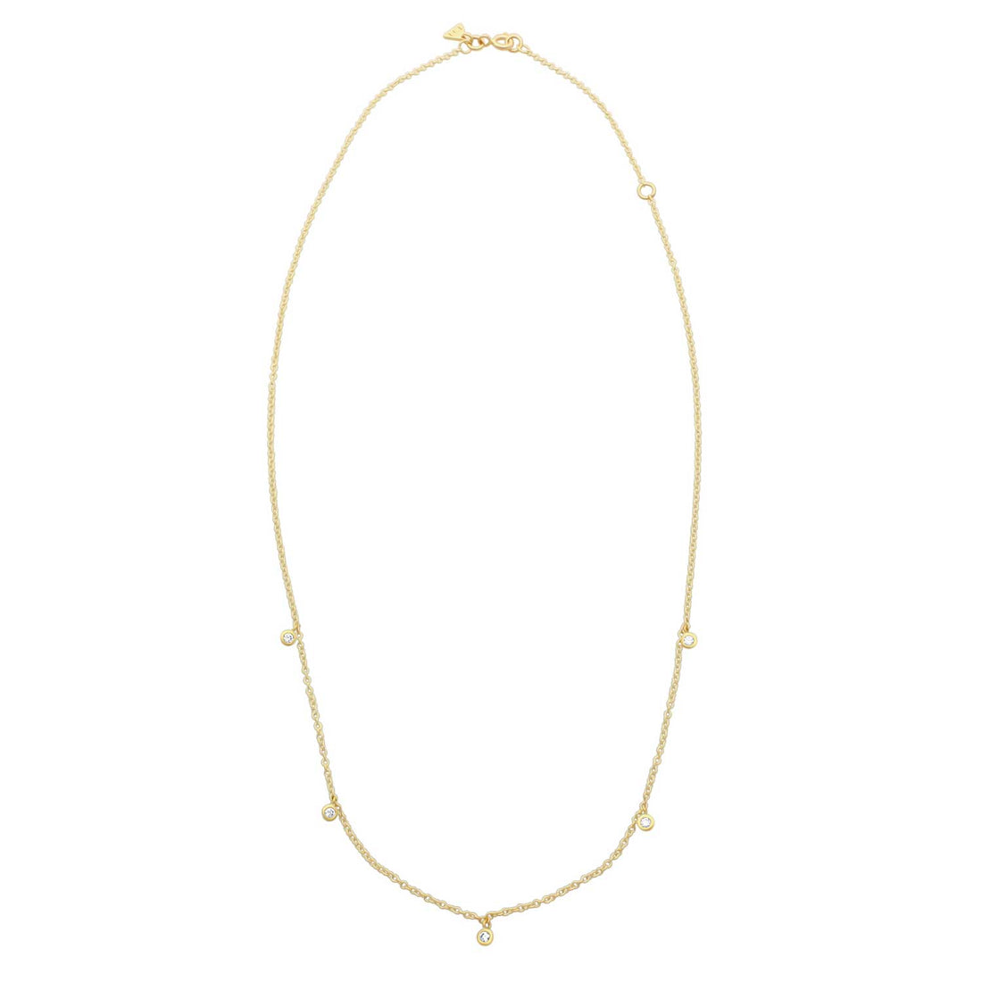 Dainty Gold Necklace with Five Hanging diamonds by E.C.One ethical B Corp certified jeweller in London