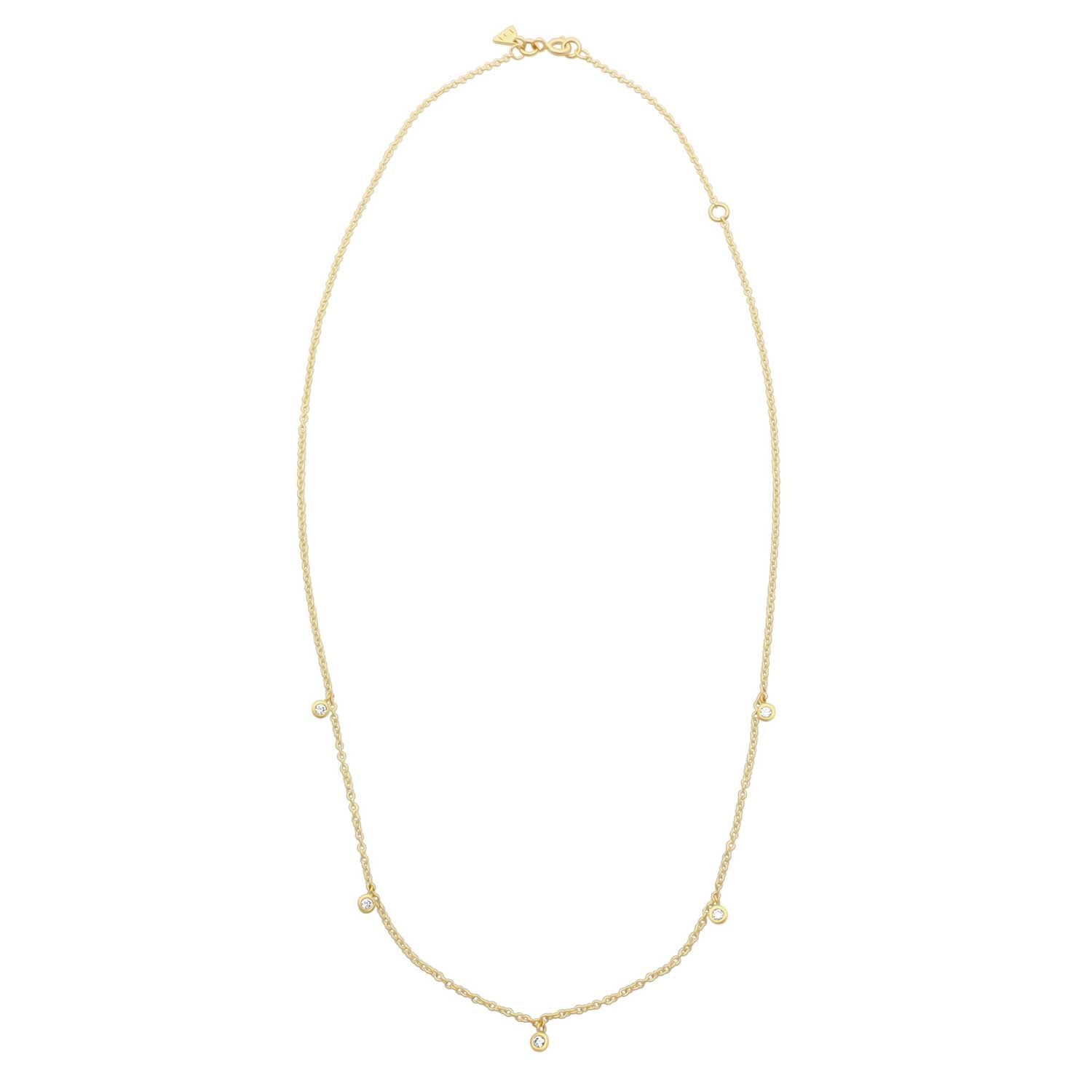 Dainty Gold Necklace with Five Hanging diamonds by E.C.One ethical B Corp certified jeweller in London
