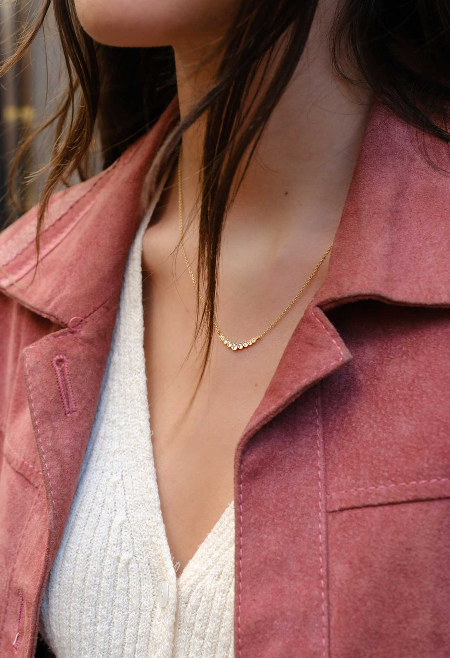 EC One Dainty Recycled Yellow Gold Diamond Bar Necklace made of recycled gold and conflict free diamonds in our B Corp London workshop