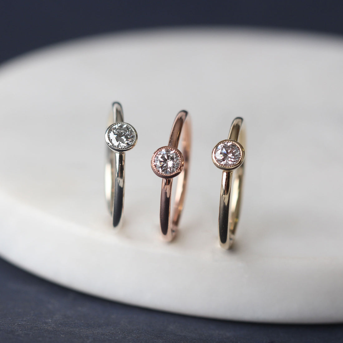 BELLA Small Milgrain Solitaire Rose Gold Ring with White Diamond