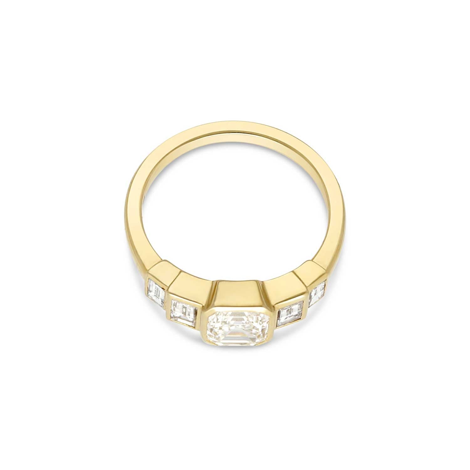 EC one EVELYN Deco Diamond Yellow Gold Engagement Ring made by hand in our London B Corp workshop