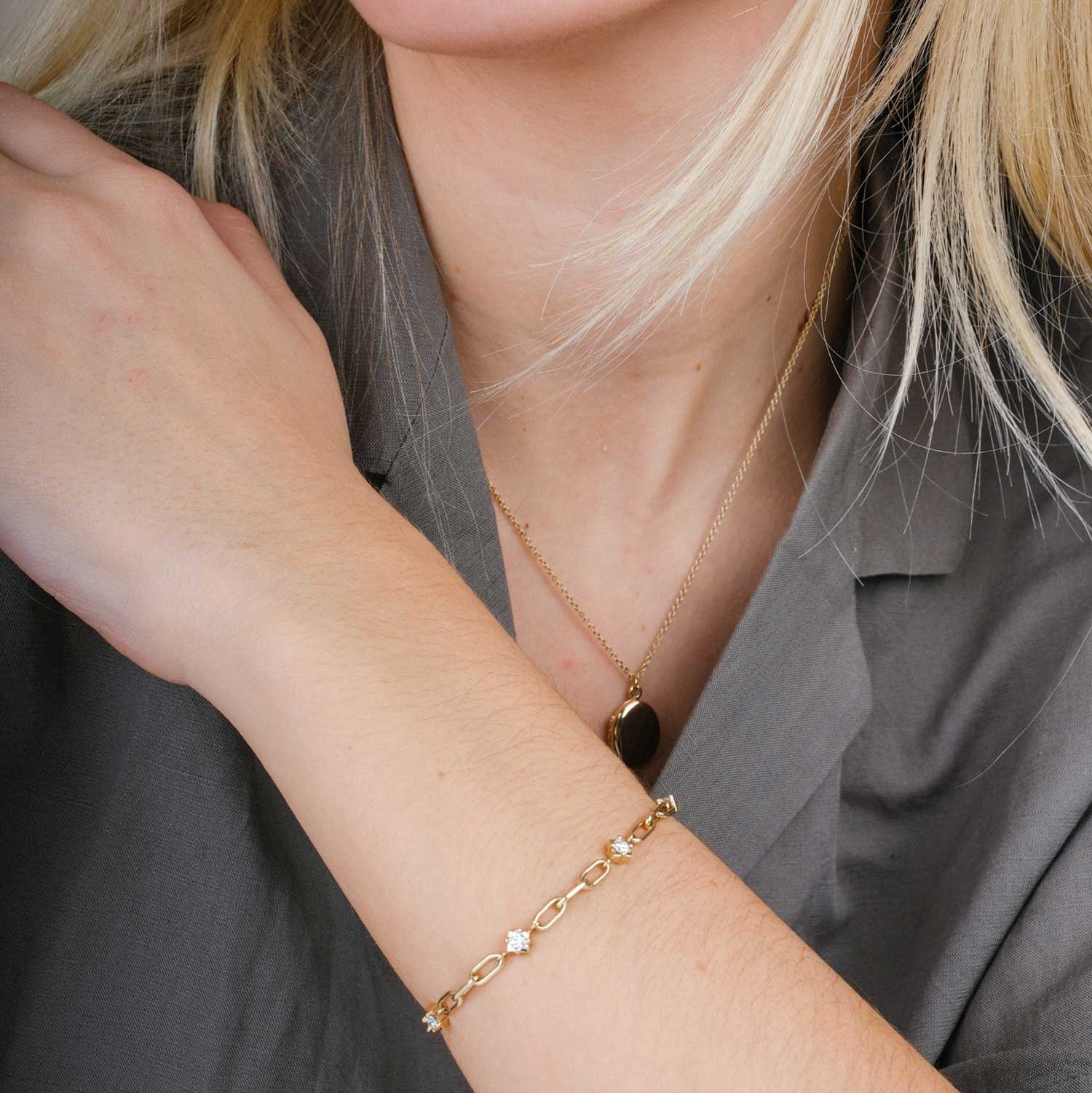 MINI Gemstone Yellow Gold Bracelet with Diamonds Made by ethical jeweller E.C.One London in our B Corp certified workshop