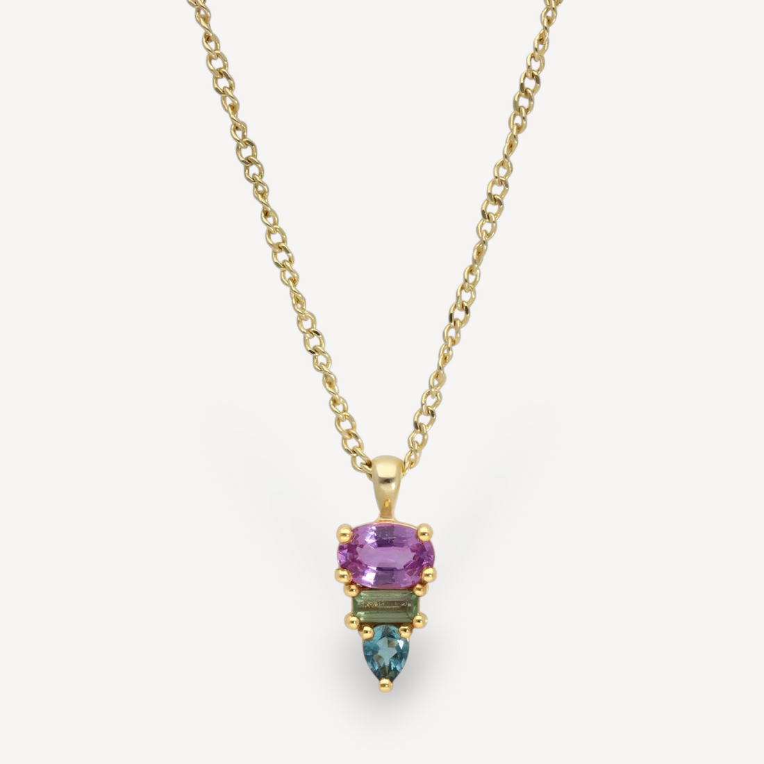 E.C.One London ELISE Triple Gemstone Gold Pendant Necklace