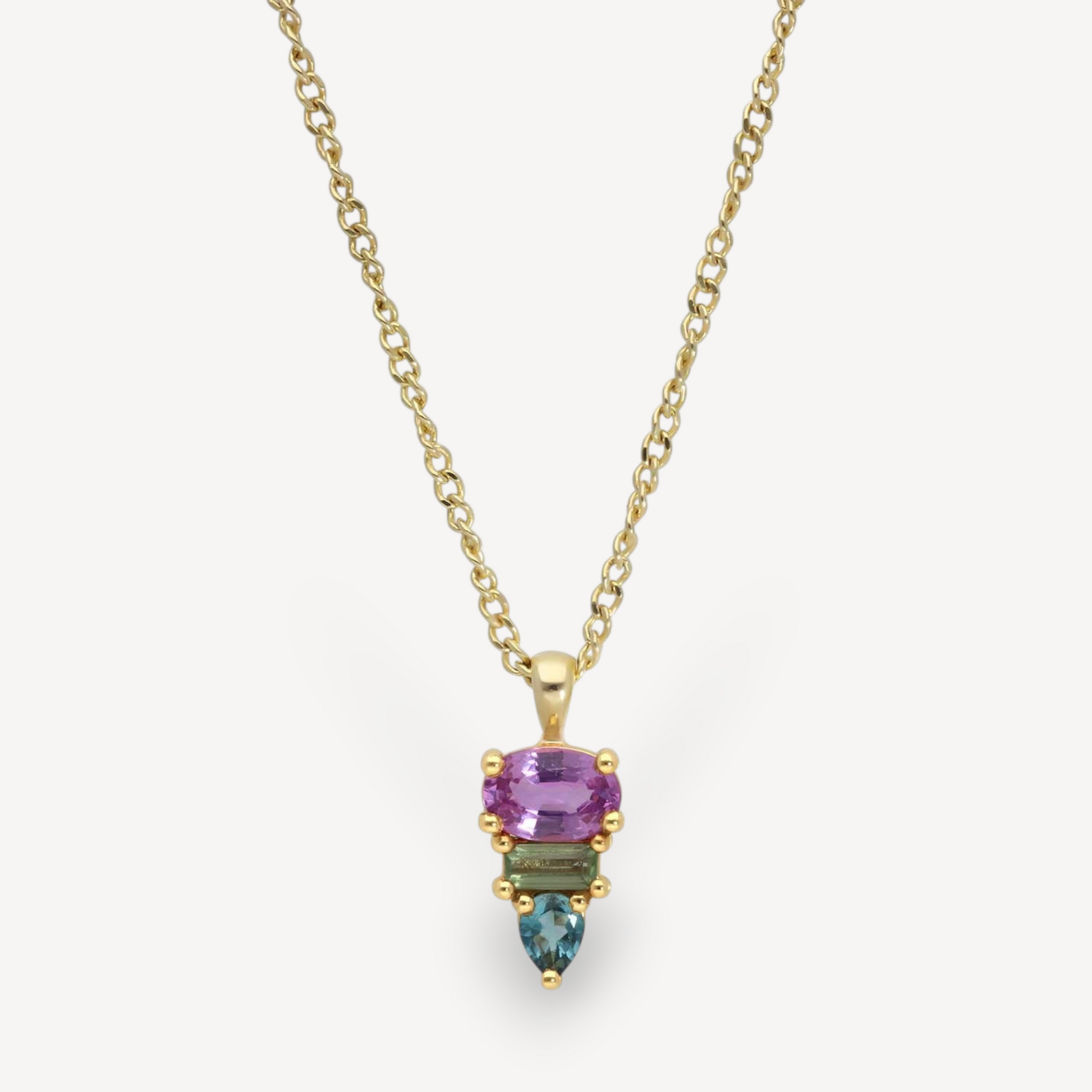 E.C.One London ELISE Triple Gemstone Gold Pendant Necklace