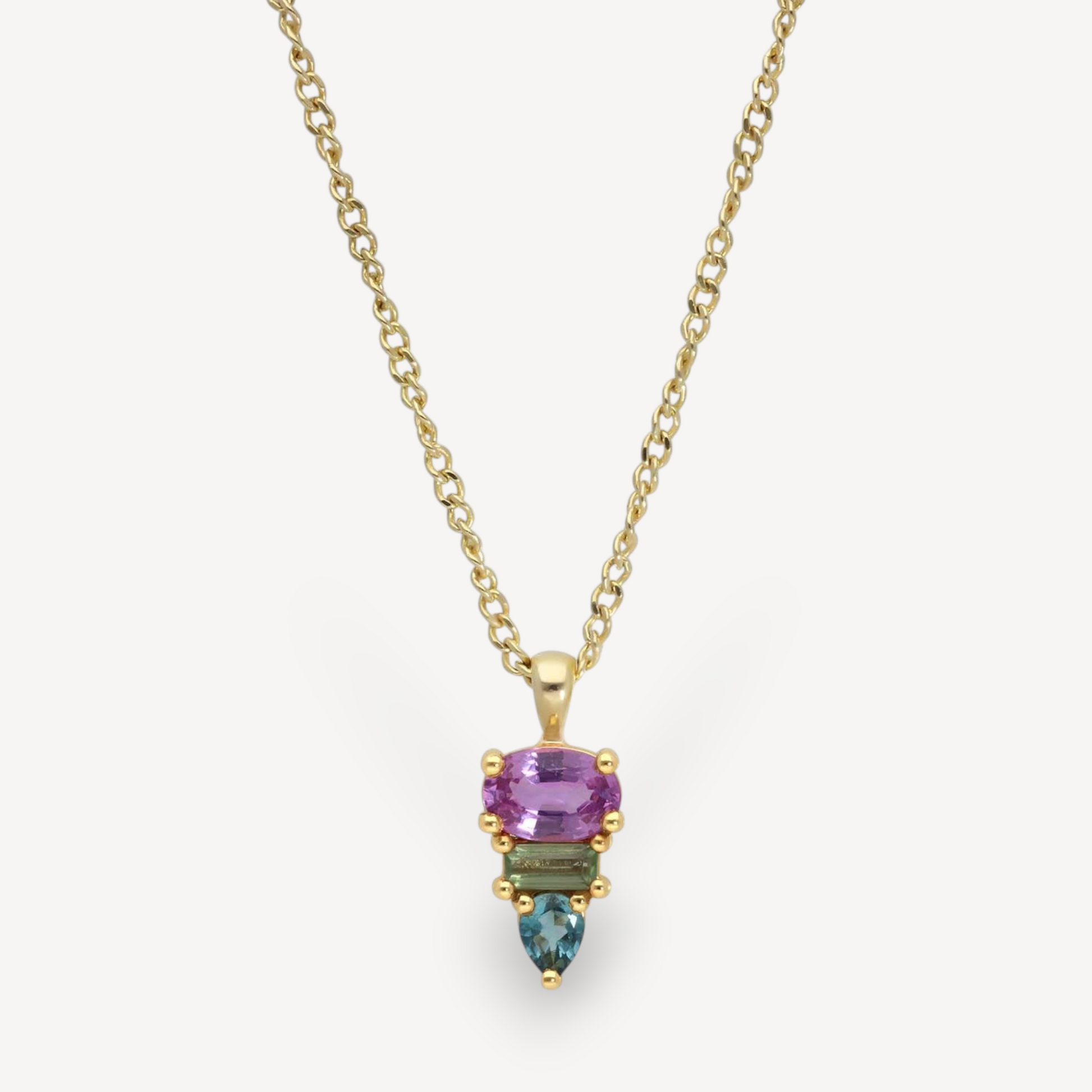 E.C.One London ELISE Triple Gemstone Gold Pendant Necklace