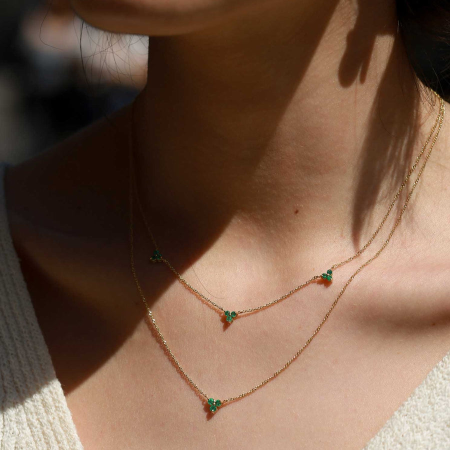 EC One Single TRIO Emerald Yellow Gold Necklace made in our B Corp London workshop