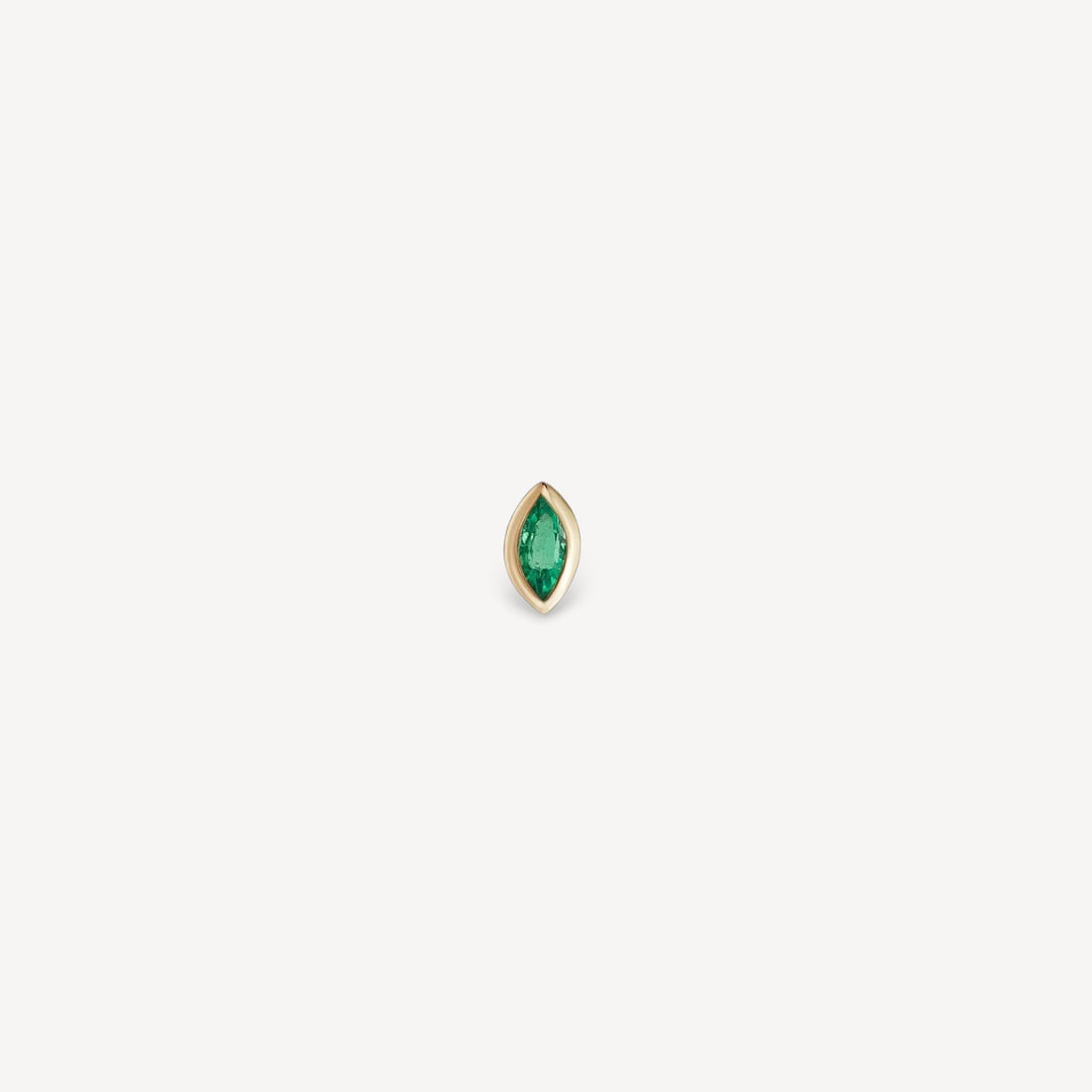 EC One single marquise emerald stud earring in 9ct yellow gold, 2mm x 3.5mm.