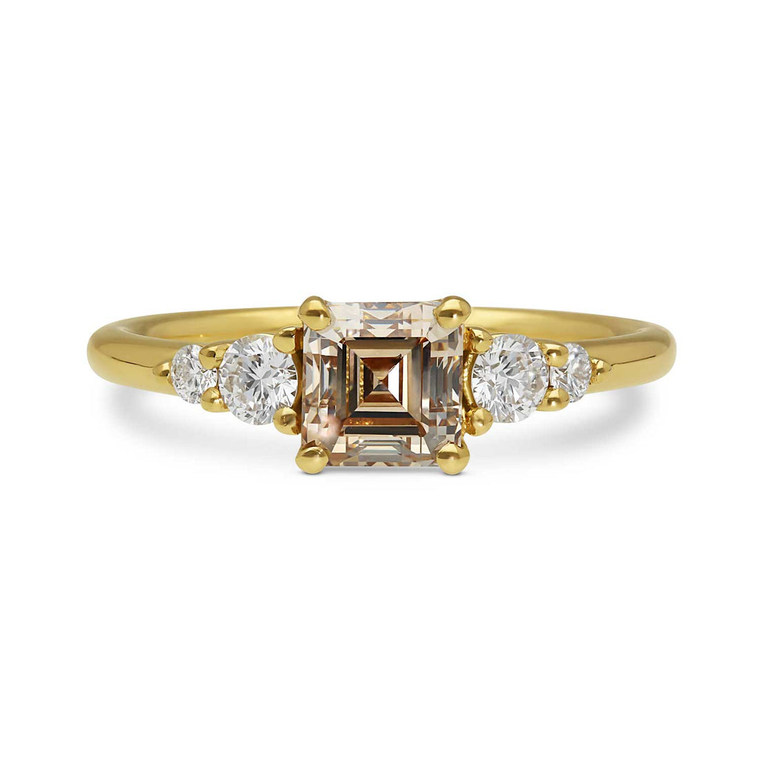 ethical B Corp jeweller E.C.One GENEVIEVE Asscher Cut Champagne Diamond Yellow Gold Engagement Ring