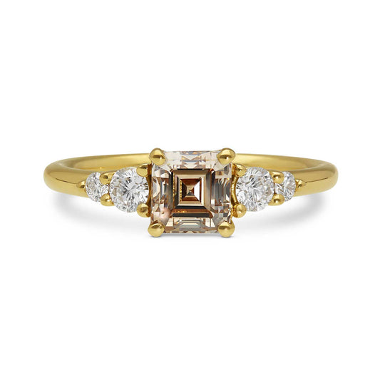 ethical B Corp jeweller E.C.One GENEVIEVE Asscher Cut Champagne Diamond Yellow Gold Engagement Ring