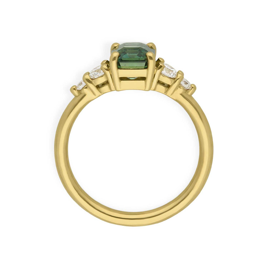 E.C.One ethical B Corp certified London jewellers created this GENEVIEVE Yellow Gold Octagon Teal Sapphire & Diamond Engagement Ring