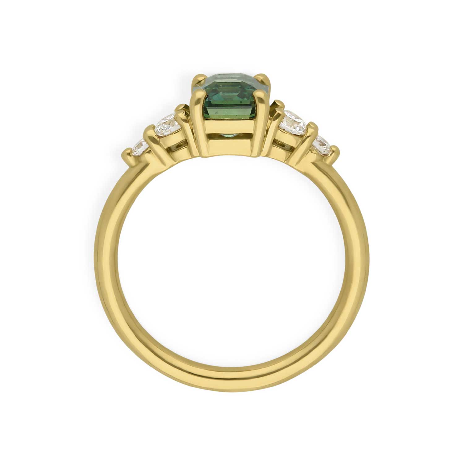E.C.One ethical B Corp certified London jewellers created this GENEVIEVE Yellow Gold Octagon Teal Sapphire & Diamond Engagement Ring