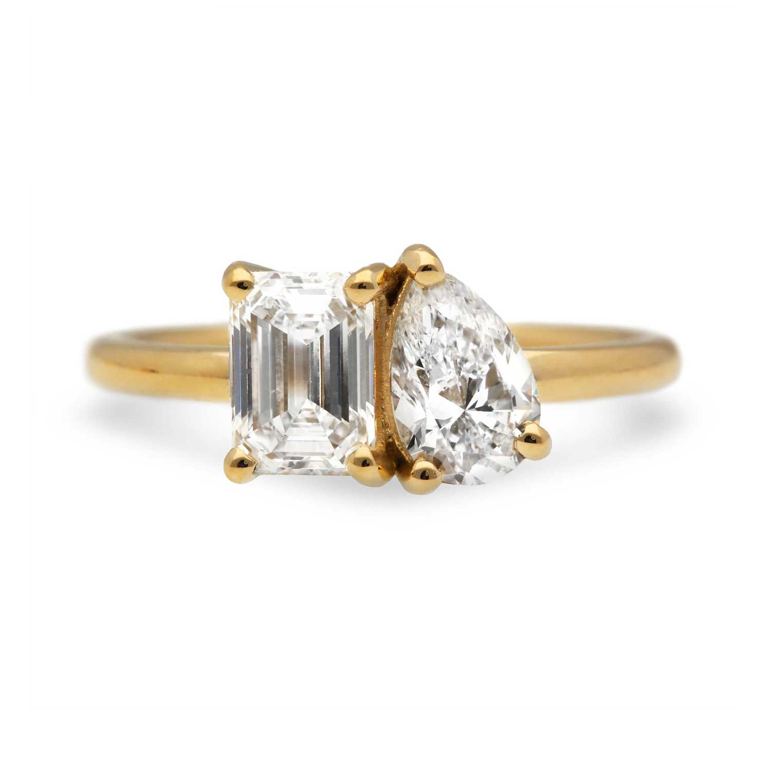 ethical JOSEPHINE Yellow Gold Emerald & Pear-Shaped Diamond Engagement Ring by EC One London in our B Corp workshop