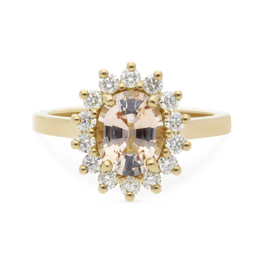 EC One FLORENCE Peach Sapphire and Diamond Cluster Engagement Ring made in our B Corp London workshop