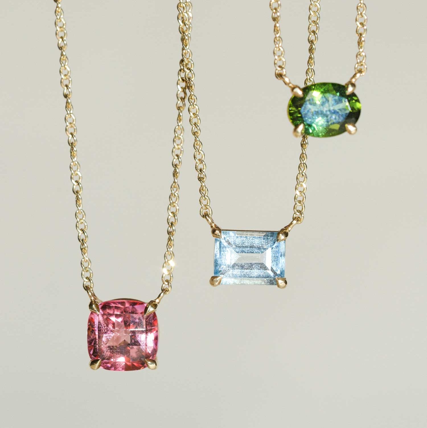 E.C.One ethical Oval Green Tourmaline Pendant Necklace Yellow Gold made in our B Corp London workshop