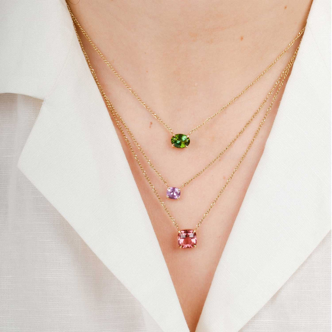 E.C.One ethical Oval Green Tourmaline Pendant Necklace Yellow Gold made in our B Corp London workshop