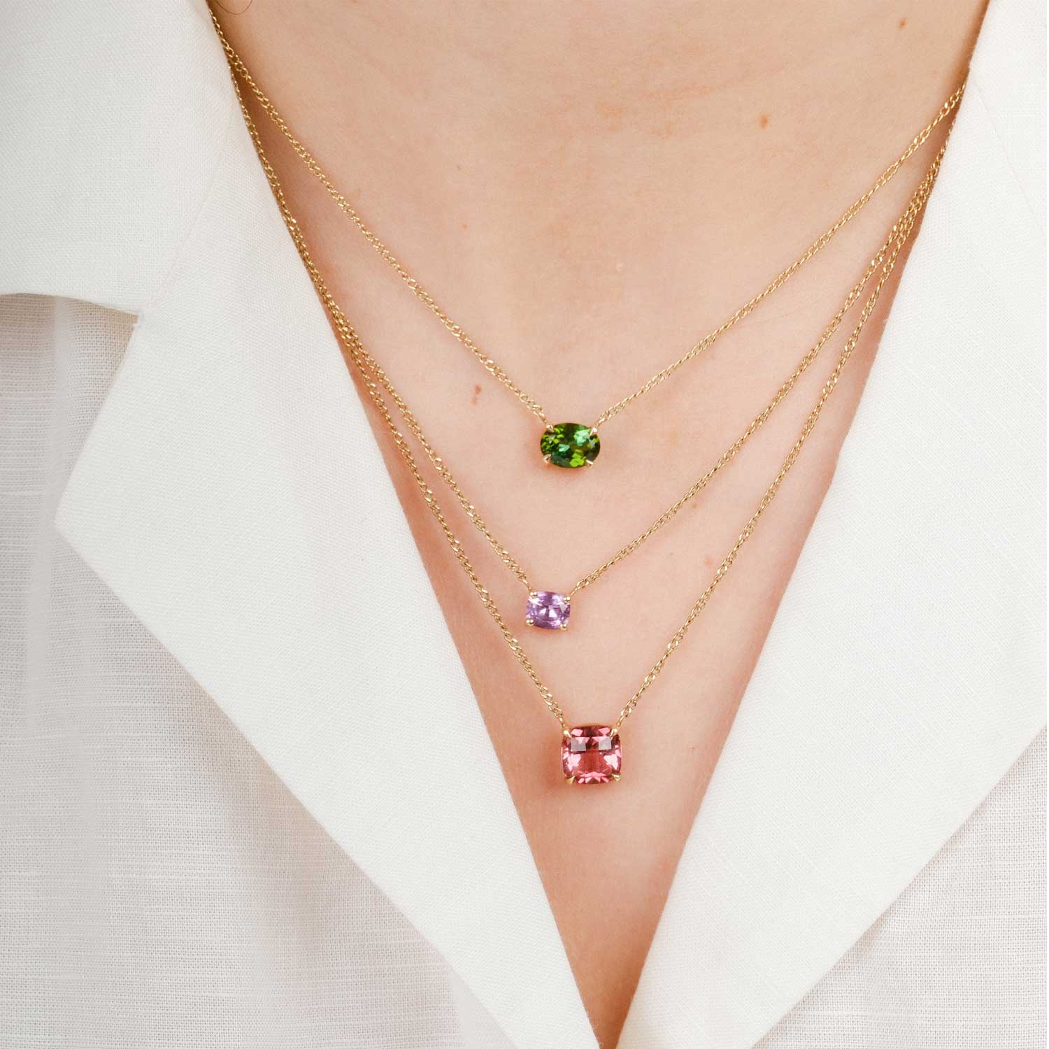 EC One ethical Pink Cushion Madagascan Sapphire Pendant Yellow Gold made in our B Corp London workshop