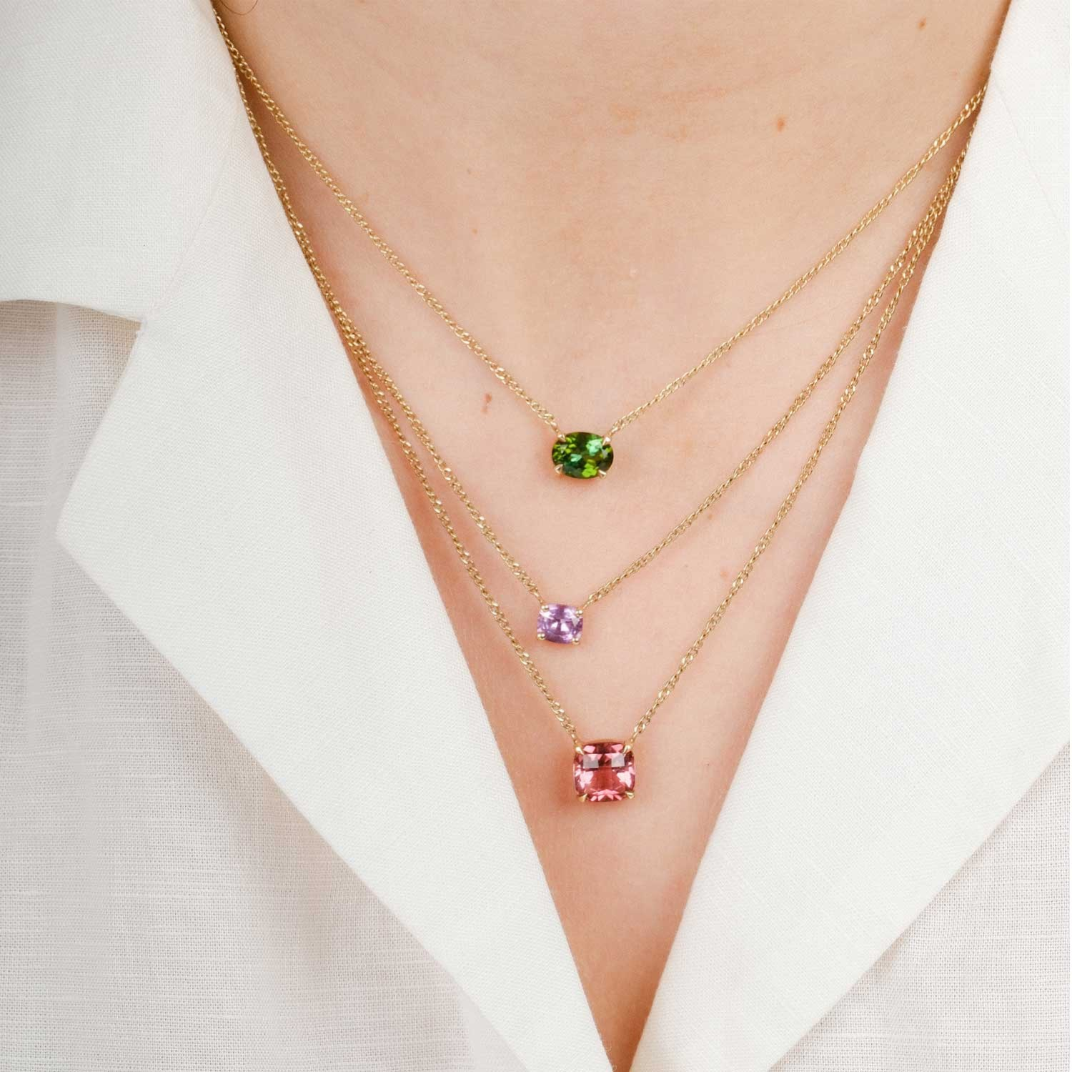 EC One ethical Pink Cushion Madagascan Sapphire Pendant Yellow Gold made in our B Corp London workshop