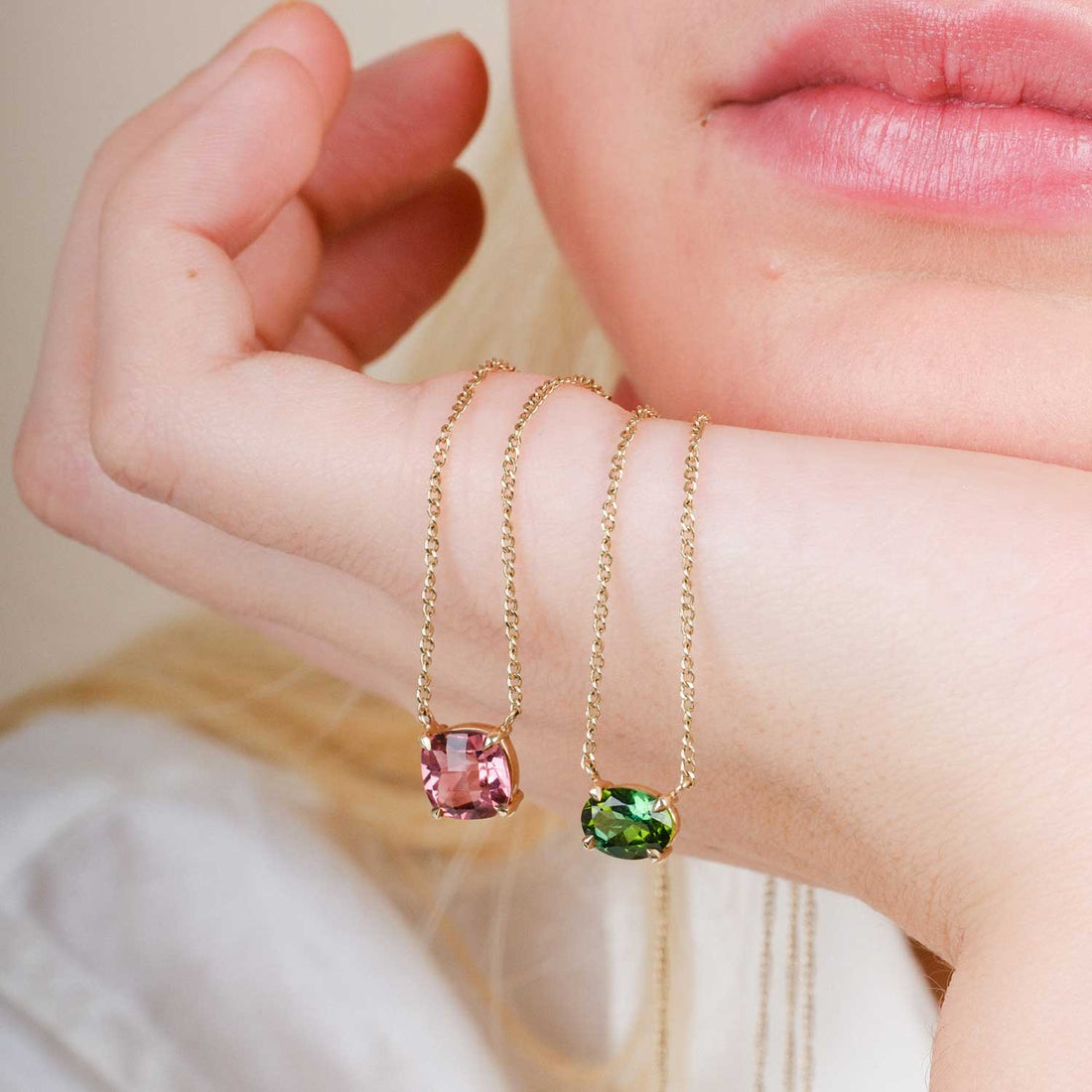 E.C.One ethical Oval Green Tourmaline Pendant Necklace Yellow Gold made in our B Corp London workshop