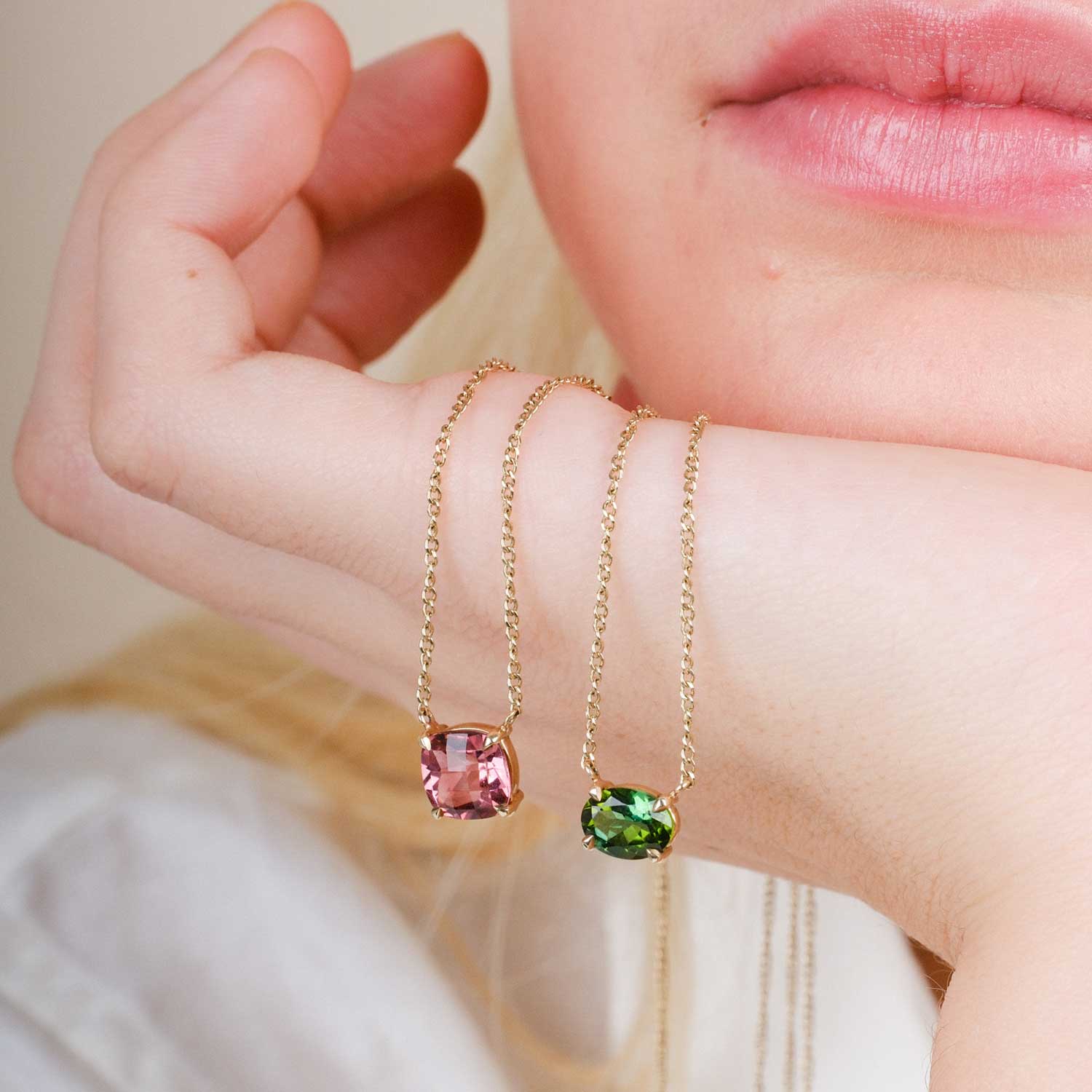 E.C.One ethical Oval Green Tourmaline Pendant Necklace Yellow Gold made in our B Corp London workshop