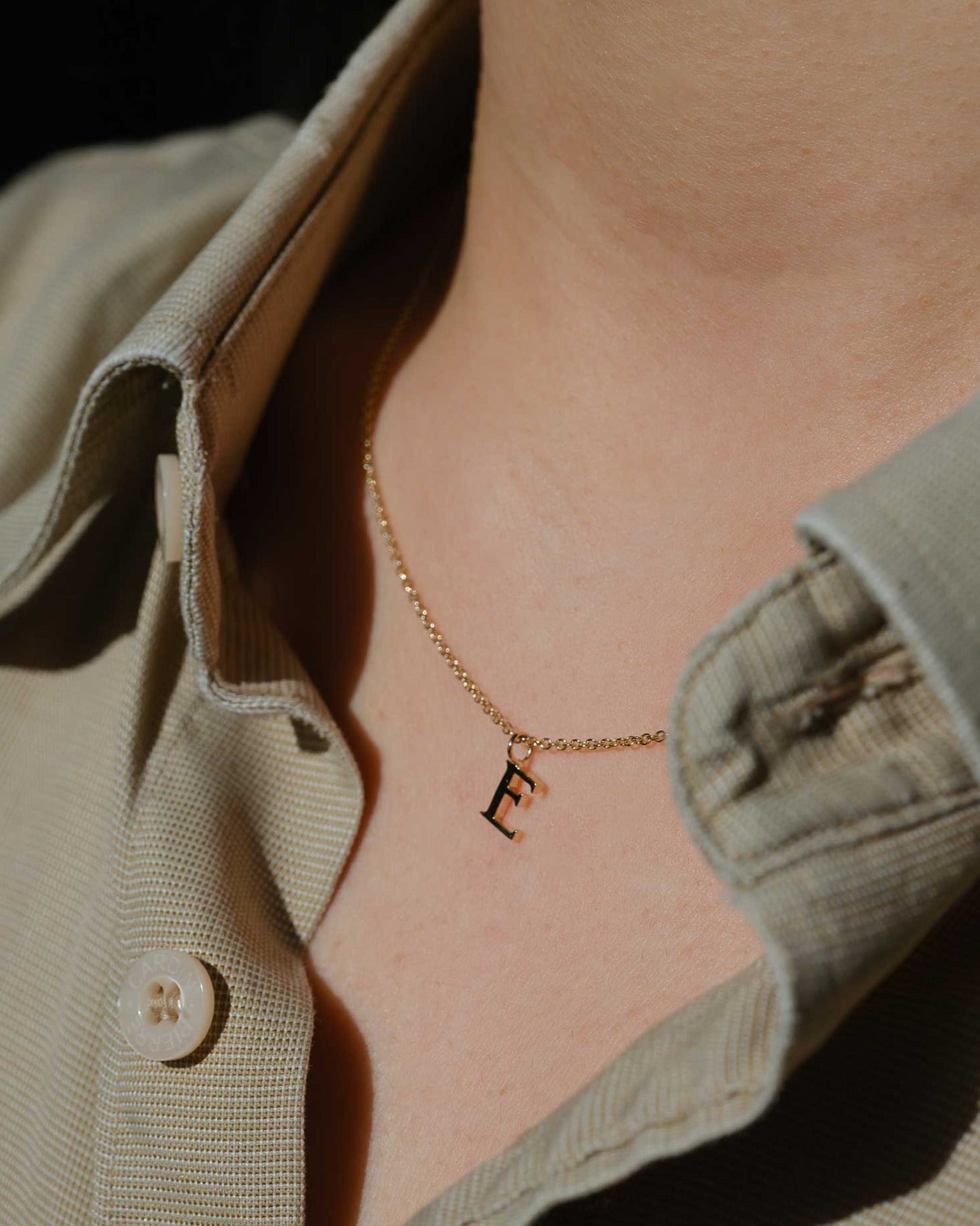 EC One  Letter recycled Gold Necklace made in our London B Corp workshop
