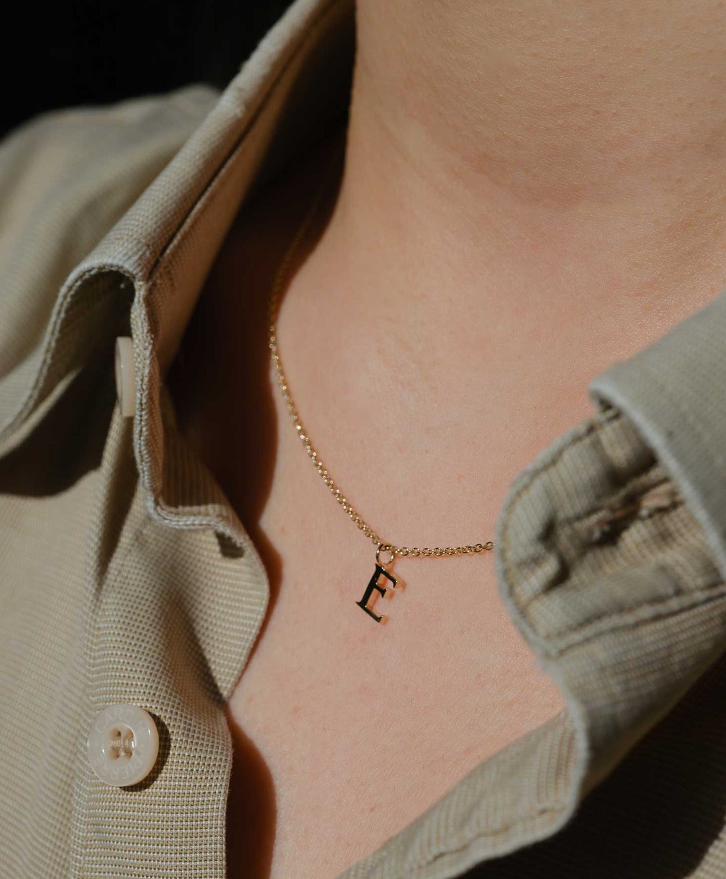 EC One  Letter recycled Gold Necklace made in our London B Corp workshop