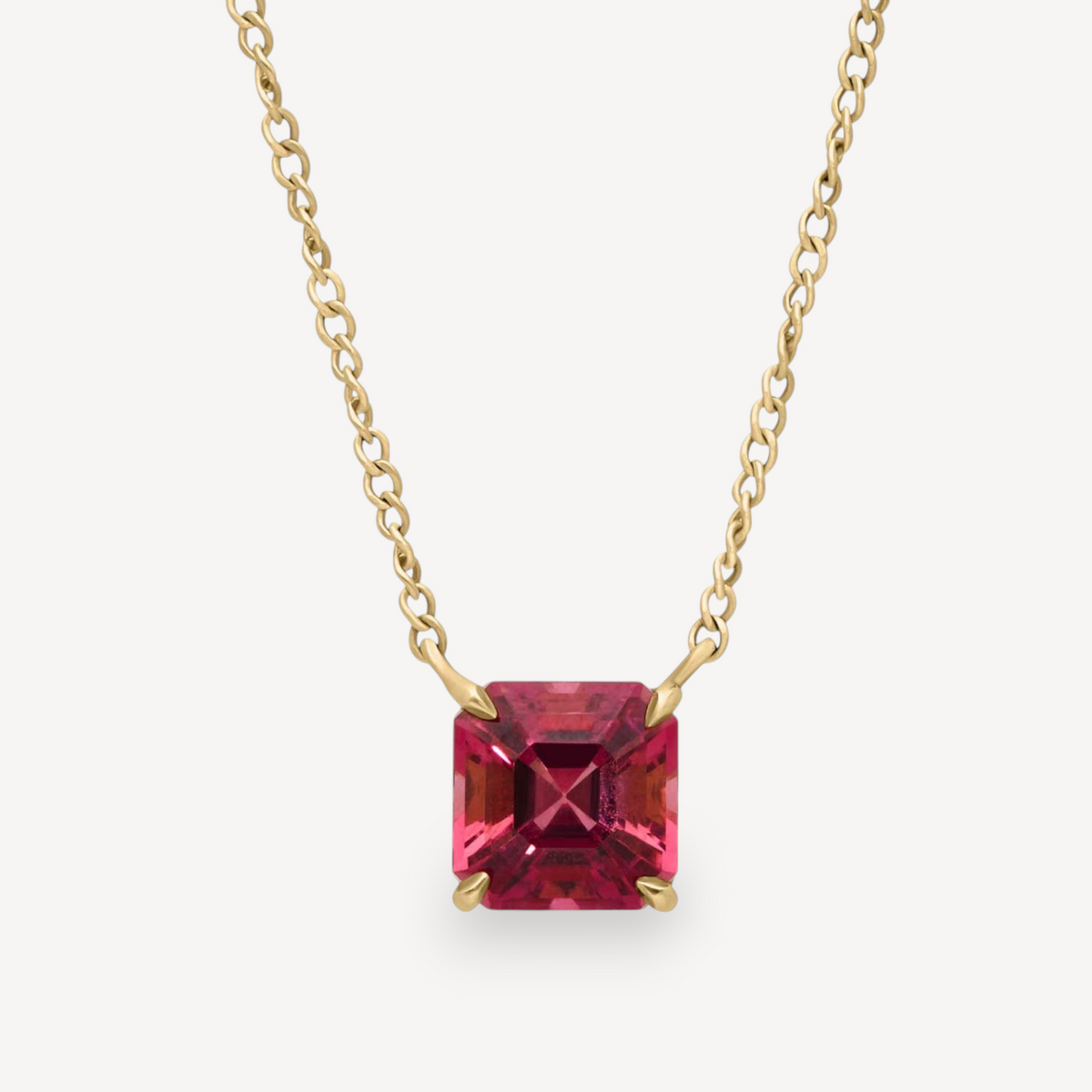 E.C.One Radiant Cut Pink Tourmaline gold Pendant Necklace made in our ethical B Corp workshop