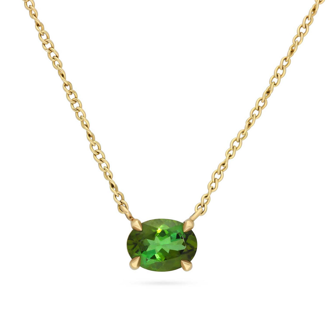 E.C.One ethical Oval Green Tourmaline Pendant Necklace Yellow Gold made in our B Corp London workshop
