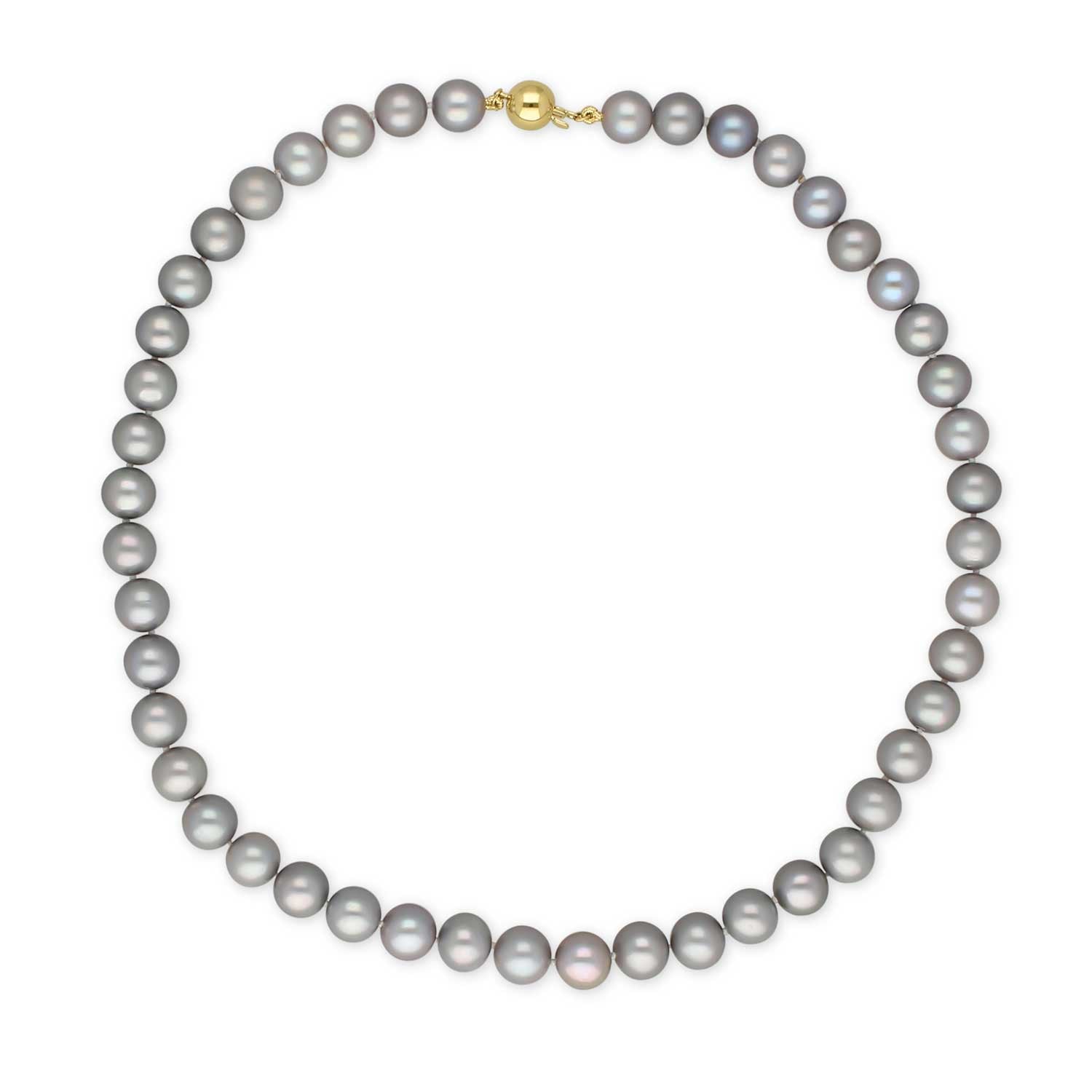 Grey Freshwater Pearl Necklace with gold Catch at ethical B Corp jeweller E.C.One London