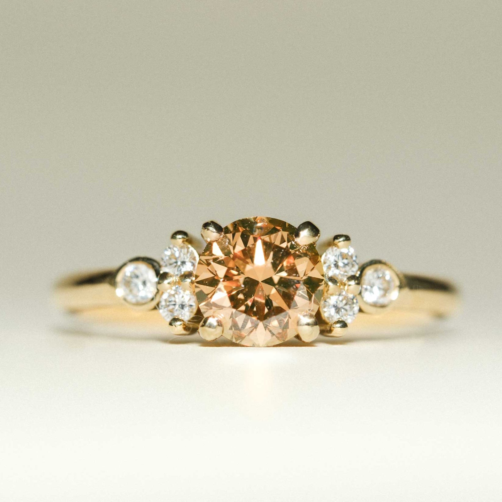 ethical B Corp jeweller E.C.One London HATTY Champagne Diamond Yellow Gold Engagement Ring
