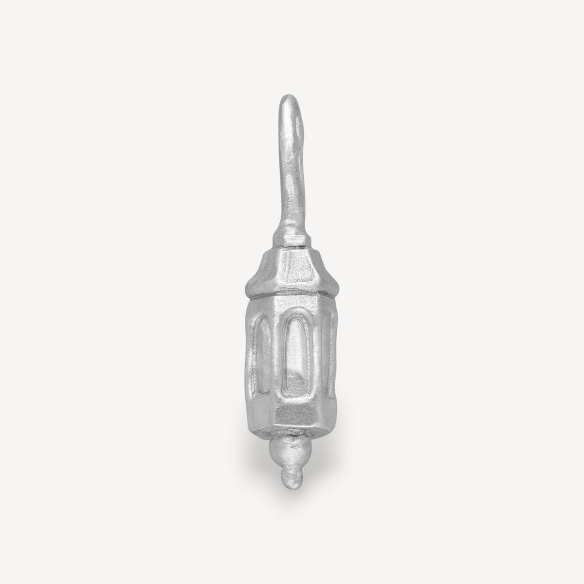 EC One large silver lantern charm with a matte finish and detailed architectural design