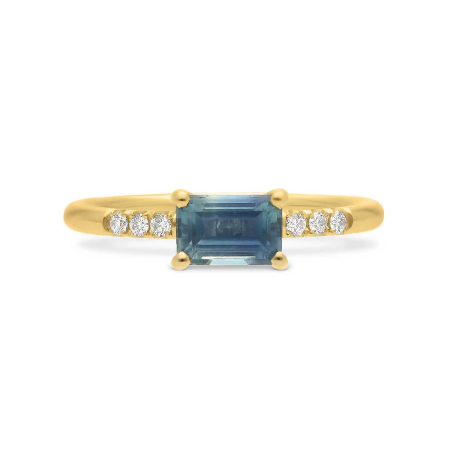 E.C. One ethical LOIS Yellow Gold Baguette Blue Sapphire Engagement Ring