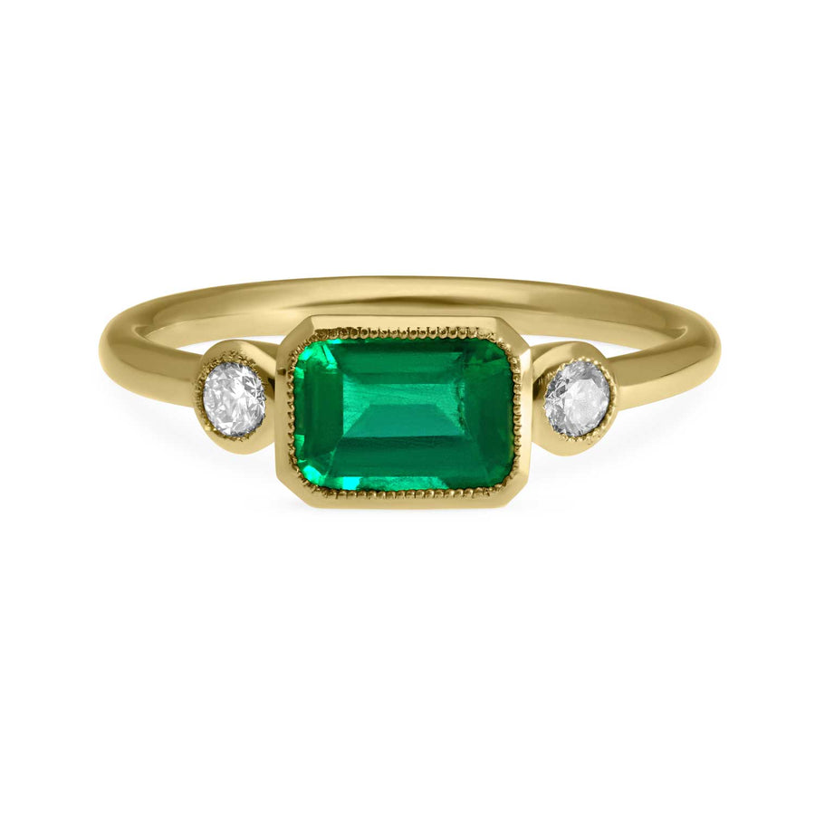 E.C. One LOTTIE Emerald & Diamond Engagement Ring in recycled gold made in our London B Corp workshop