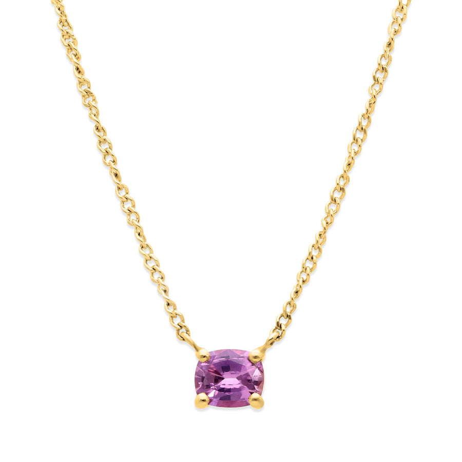 EC One ethical Pink Cushion Madagascan Sapphire Pendant Yellow Gold made in our B Corp London workshop