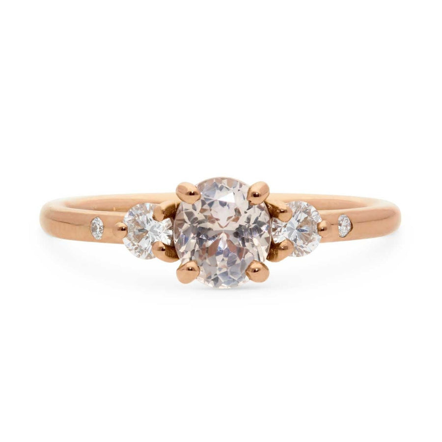 E.C. One ethical peach sapphire and diamond Celeste engagement ring made in our London B Corp Workshop
