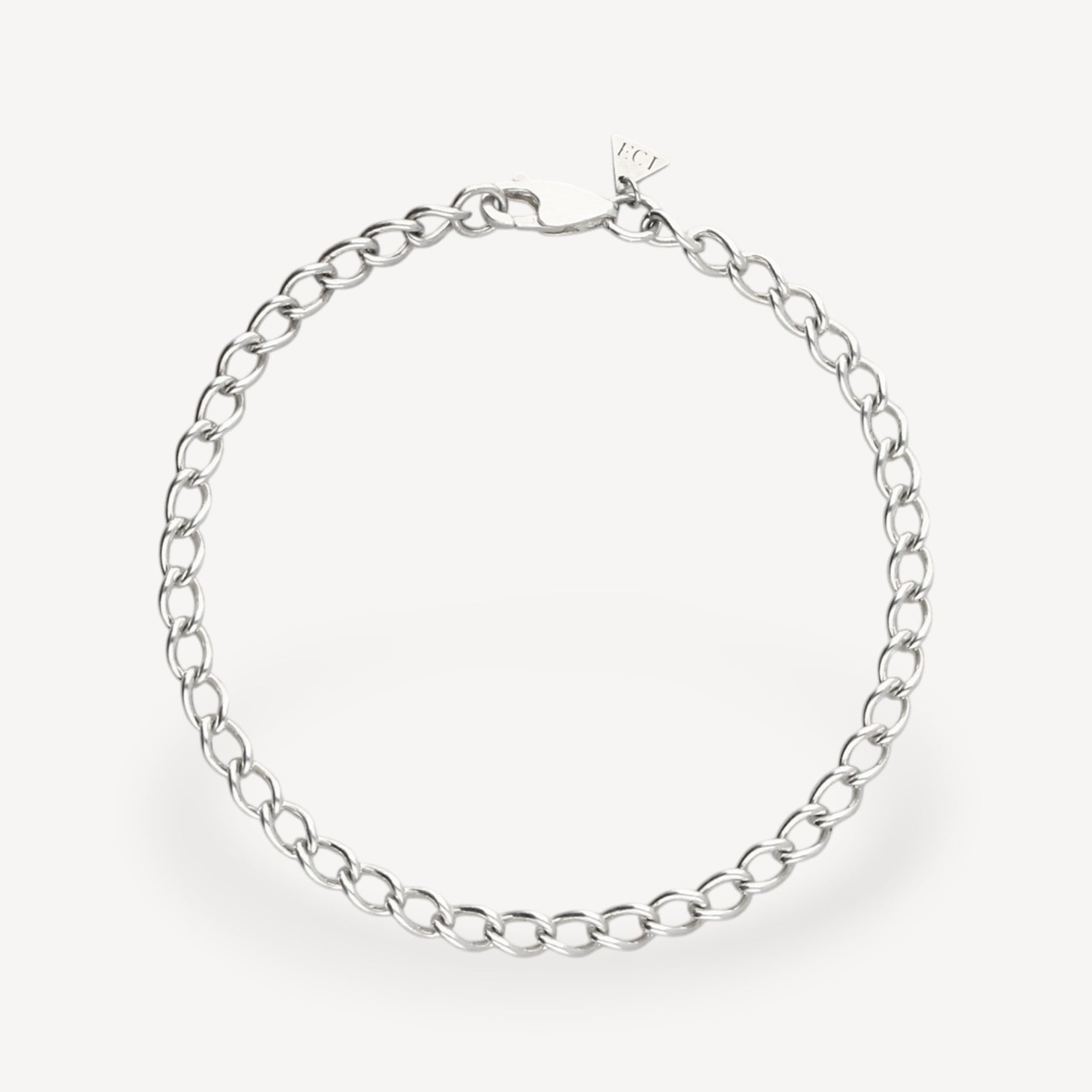 EC One 3mm wide recycled silver open curb chain bracelet with a lobster clasp closure.