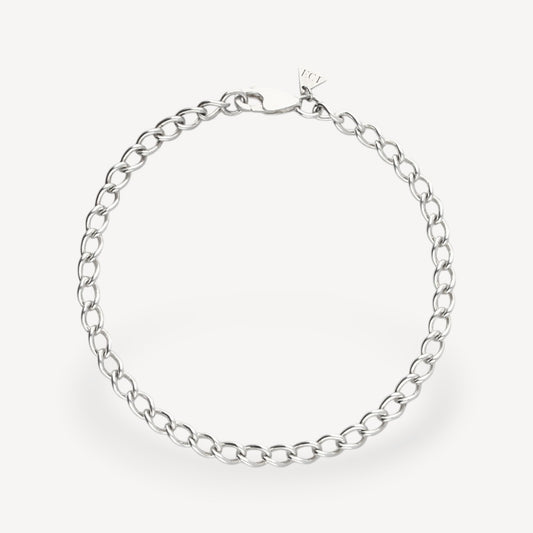 EC One 3mm wide recycled silver open curb chain bracelet with a lobster clasp closure.