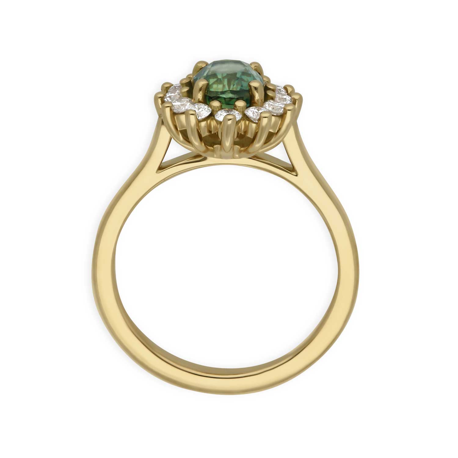 FLORENCE Oval Teal Sapphire and Diamond Cluster Engagement Ring  Made by ethical jeweller E.C.One London in our B Corp certified workshop