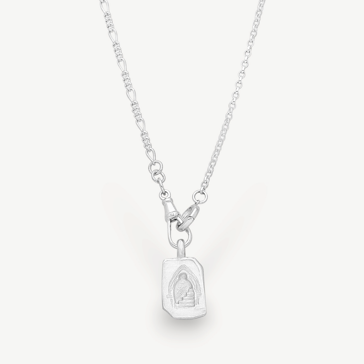 EC One silver Doorway Charm necklace featuring a rectangular pendant with an arched doorway design on a chain.