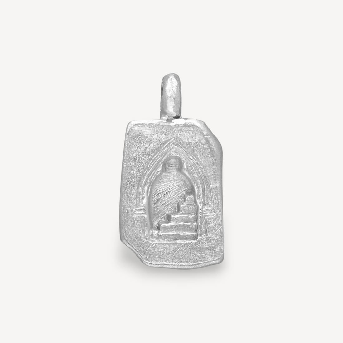 EC One Doorway Charm Necklace in sterling silver featuring a rectangular pendant with an embossed archway design.