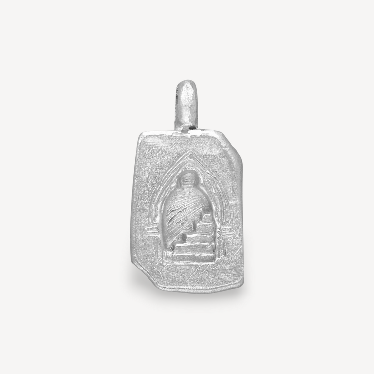EC One Doorway Charm Necklace in sterling silver featuring a rectangular pendant with an embossed archway design.